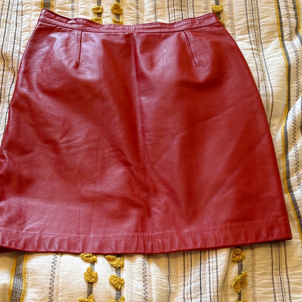 Red genuine Leather  Skirt